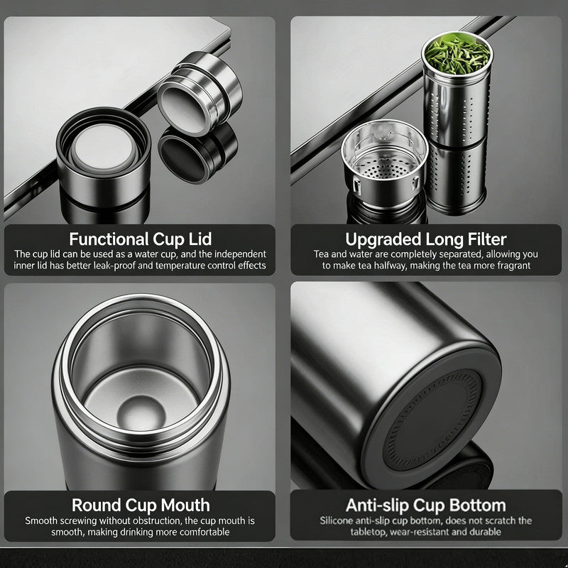 Antibacterial 316 Stainless Steel Vacuum Flask 600ml | Tea Infuser & Insulated Bottle for Hot/Cold Drinks V1188-MS-309-001