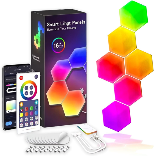 6 Pack Hexagon LED Wall Lights, Smart RGB Honeycomb Lights with APP & Voice Control, Music Sync Modular LED V1188-MS-309-022