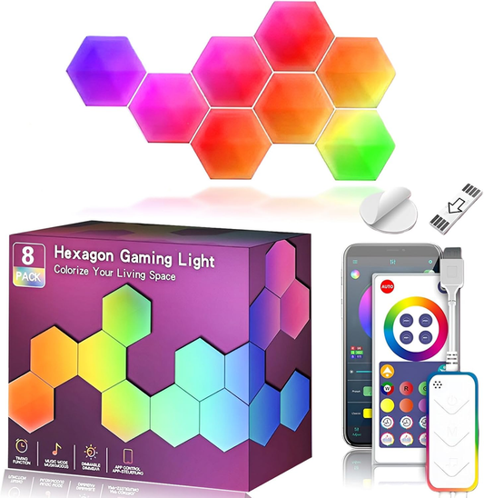 8 Pack Hexagon LED Wall Lights, Smart RGB Honeycomb Lights with APP & Voice Control, Music Sync Modular LED V1188-MS-309-023