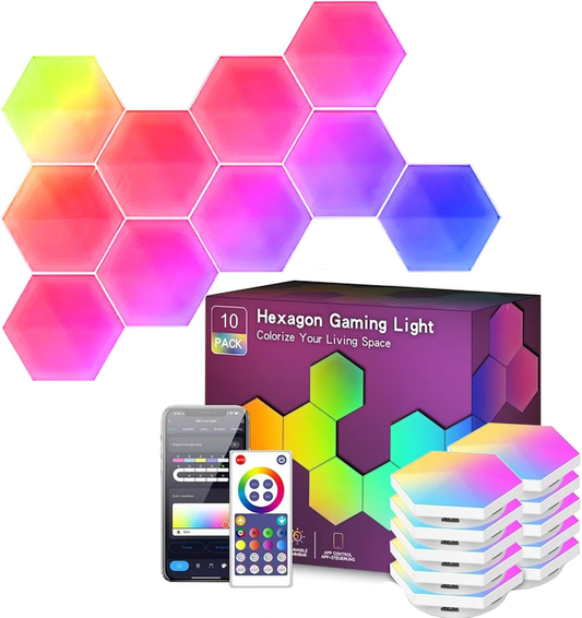 10 Pack Hexagon LED Wall Lights, Smart RGB Honeycomb Lights with APP & Voice Control, Music Sync Modular LED V1188-MS-309-024