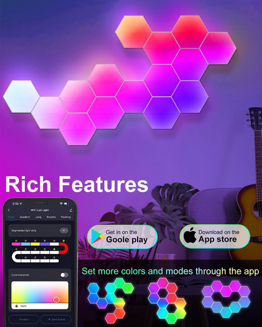 10 Pack Hexagon LED Wall Lights, Smart RGB Honeycomb Lights with APP & Voice Control, Music Sync Modular LED V1188-MS-309-024