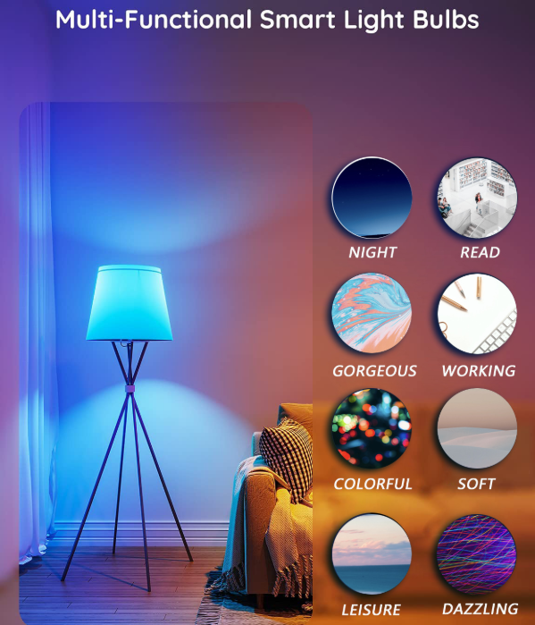 4 Pack Smart Light Bulbs,WiFi & Bluetooth LED Light Bulb That Works with Alexa & Google Home, Color Changing V1188-MS-309-025