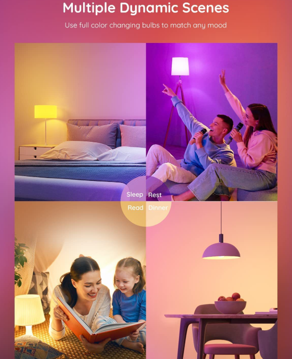 4 Pack Smart Light Bulbs,WiFi & Bluetooth LED Light Bulb That Works with Alexa & Google Home, Color Changing V1188-MS-309-025