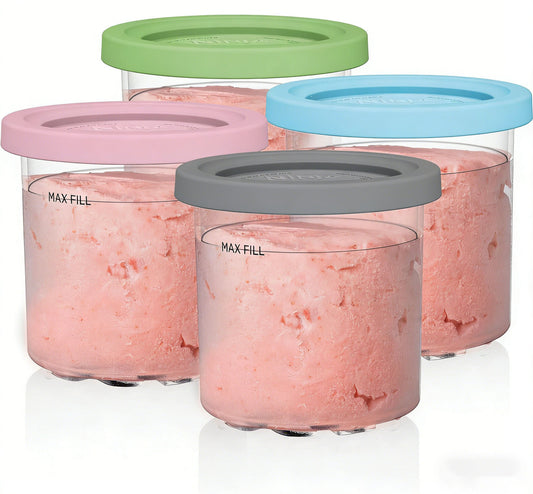 Creami Pints and Lids for Ninja,4 pack Creamy Icecream Containers Cups Jars Tubs Canisters Set,Smoothie Pot V1188-MS-311-001