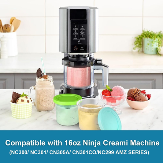 Creami Pints and Lids for Ninja,4 pack Creamy Icecream Containers Cups Jars Tubs Canisters Set,Smoothie Pot V1188-MS-311-001