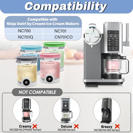 Pints and Lids Replacement Compatible with Ninja Swirl by Creami NC700 Series Ice Cream Makers, 16oz Cup V1188-MS-311-003