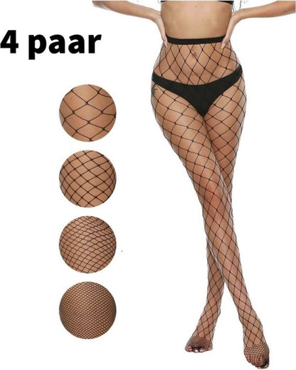 4-Piece Black Fishnet Tights - UNISIZE | Sexy Firm Herringbone Tights | Fishnet Tights | Fishnet Tights V1188-MS-313-0019