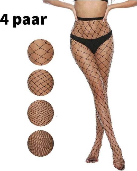 4-Piece Black Fishnet Tights - UNISIZE | Sexy Firm Herringbone Tights | Fishnet Tights | Fishnet Tights V1188-MS-313-0019