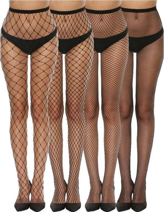 4-Piece Black Fishnet Tights - UNISIZE | Sexy Firm Herringbone Tights | Fishnet Tights | Fishnet Tights V1188-MS-313-0019