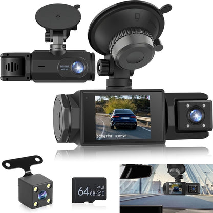 WiFi Car Dash Cam - 3-Channel Wireless Camera with App, Front, Interior, and Rear Cameras, Full HD 1080p, V1188-MS-313-0024
