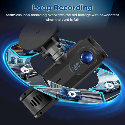 WiFi Car Dash Cam - 3-Channel Wireless Camera with App, Front, Interior, and Rear Cameras, Full HD 1080p, V1188-MS-313-0024