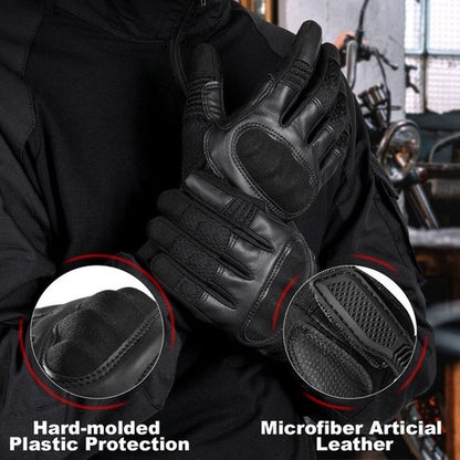 Breathable motorcycle gloves - Black - PU leather - Motorcycling gloves - Size XL - Touchscreen compatible - V1188-MS-313-0025