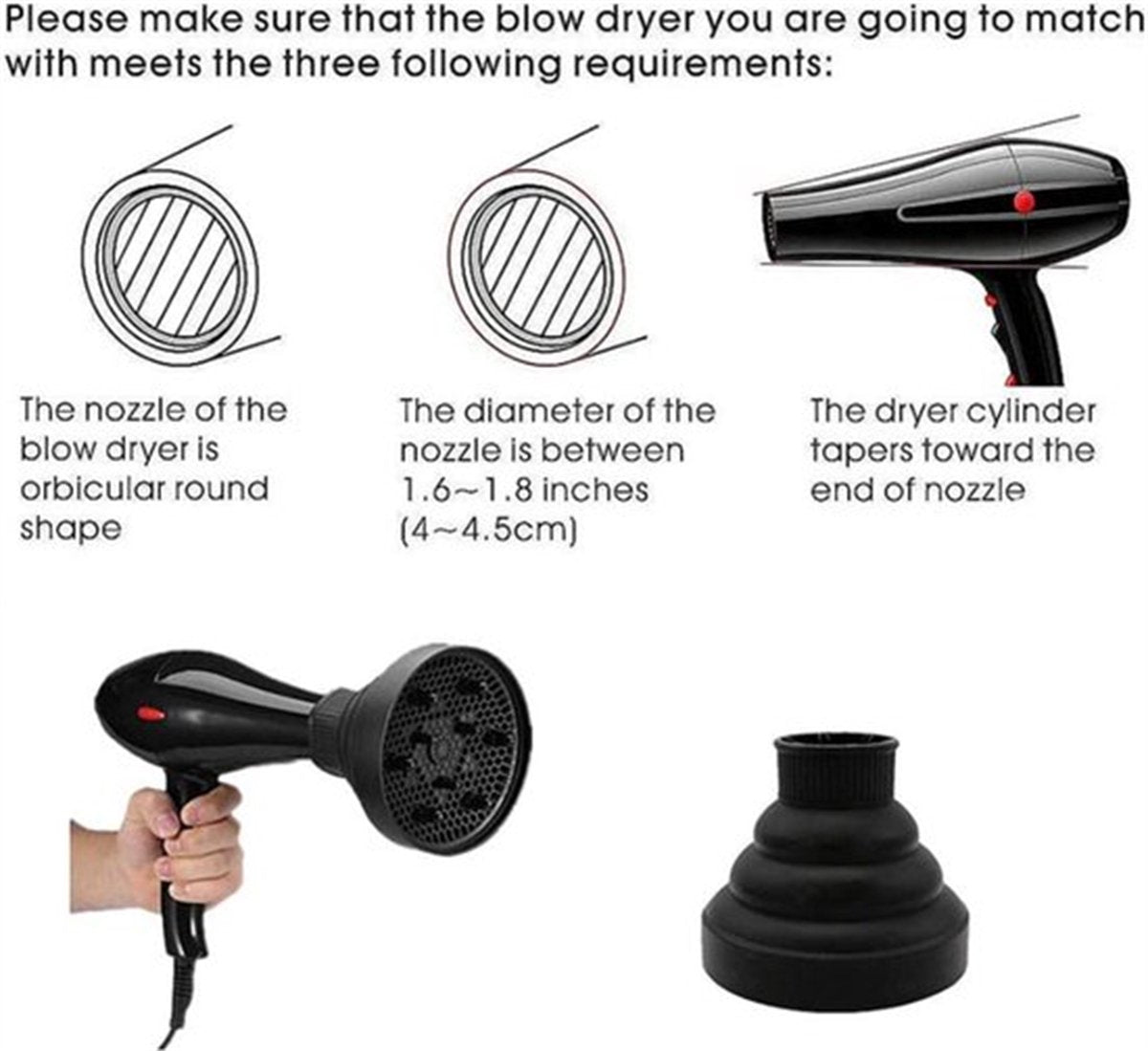 Universal Hair Dryer Diffuser Nozzle - Universal Silicone for Curls, Universal for Brushes V1188-MS-313-0030