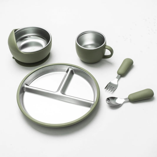 5-Piece Set - Children's Plate - Baby Plate in Stainless Steel - BPA-Free - Non-Slip - Unbreakable - V1188-MS-313-0045