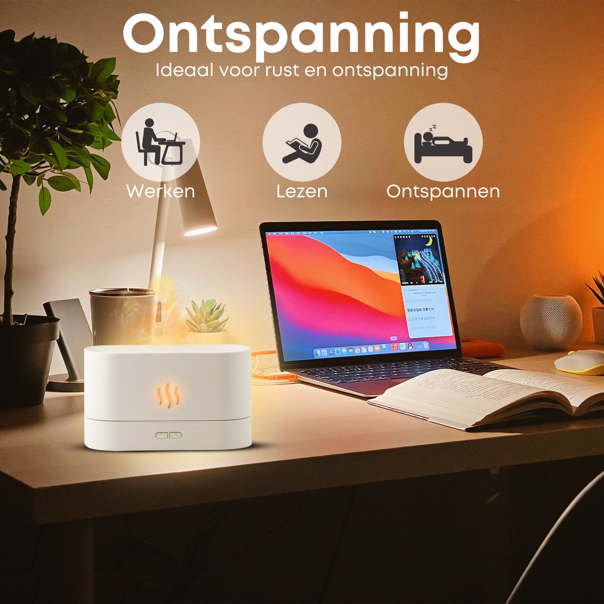 Boostiv Aroma Diffuser - Humidifier - Aromatherapy - Flame Effect - Aroma Diffuser V1188-MS-313-0047