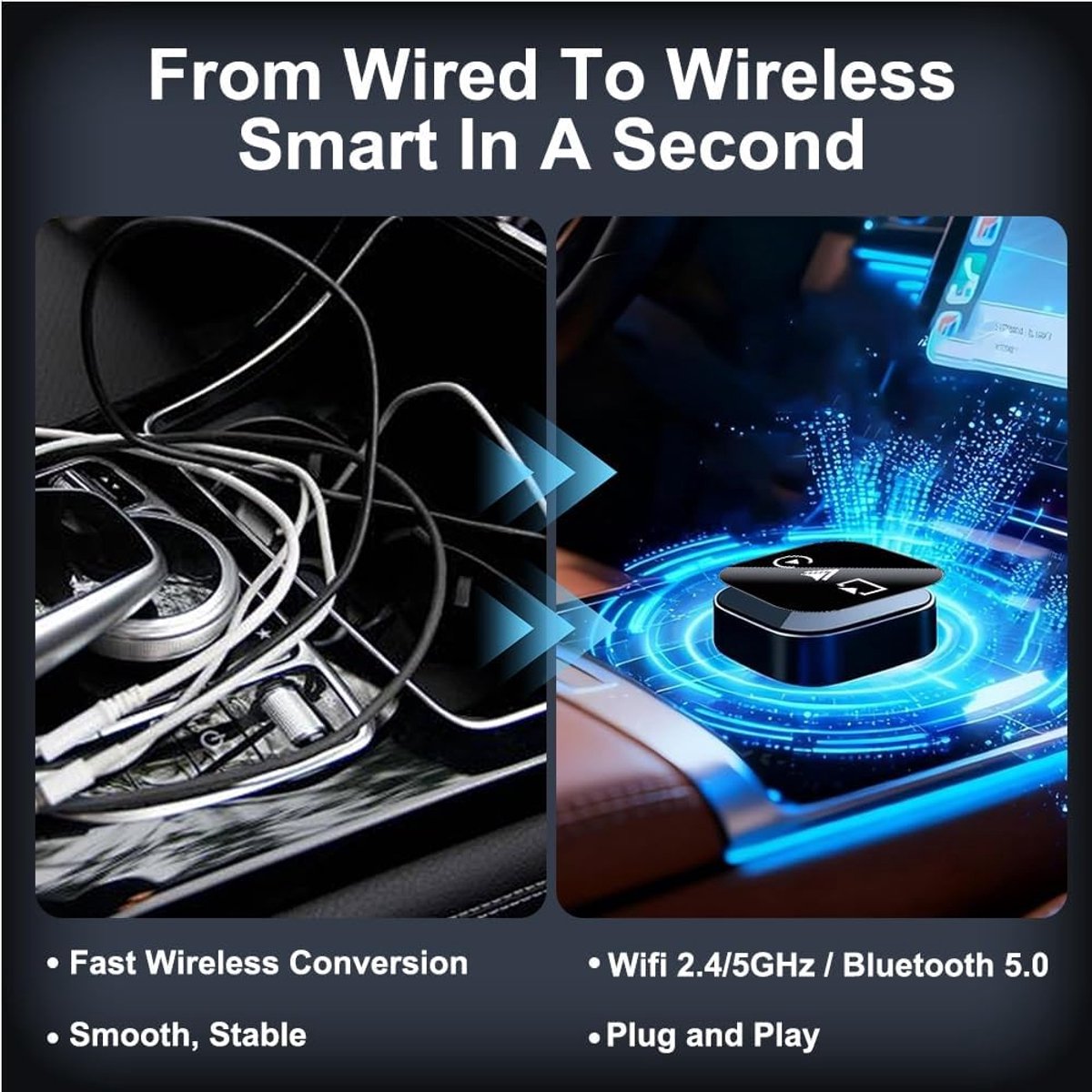 3-in-1 Wireless CarPlay Mirror Link Adapter (version 2026) compatible with iPhone/Apple/Android: automatic V1188-MS-313-0048