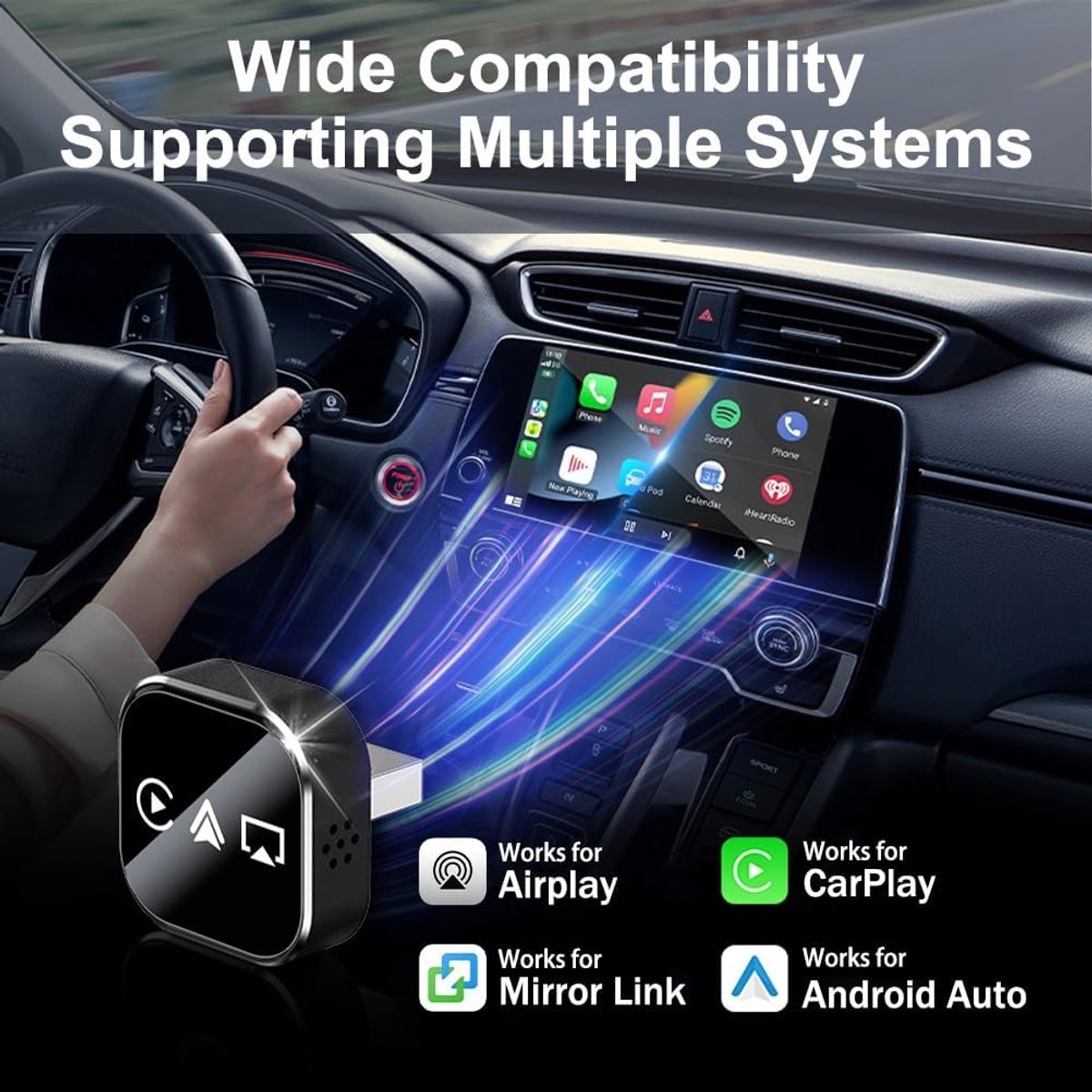 3-in-1 Wireless CarPlay Mirror Link Adapter (version 2026) compatible with iPhone/Apple/Android: automatic V1188-MS-313-0048