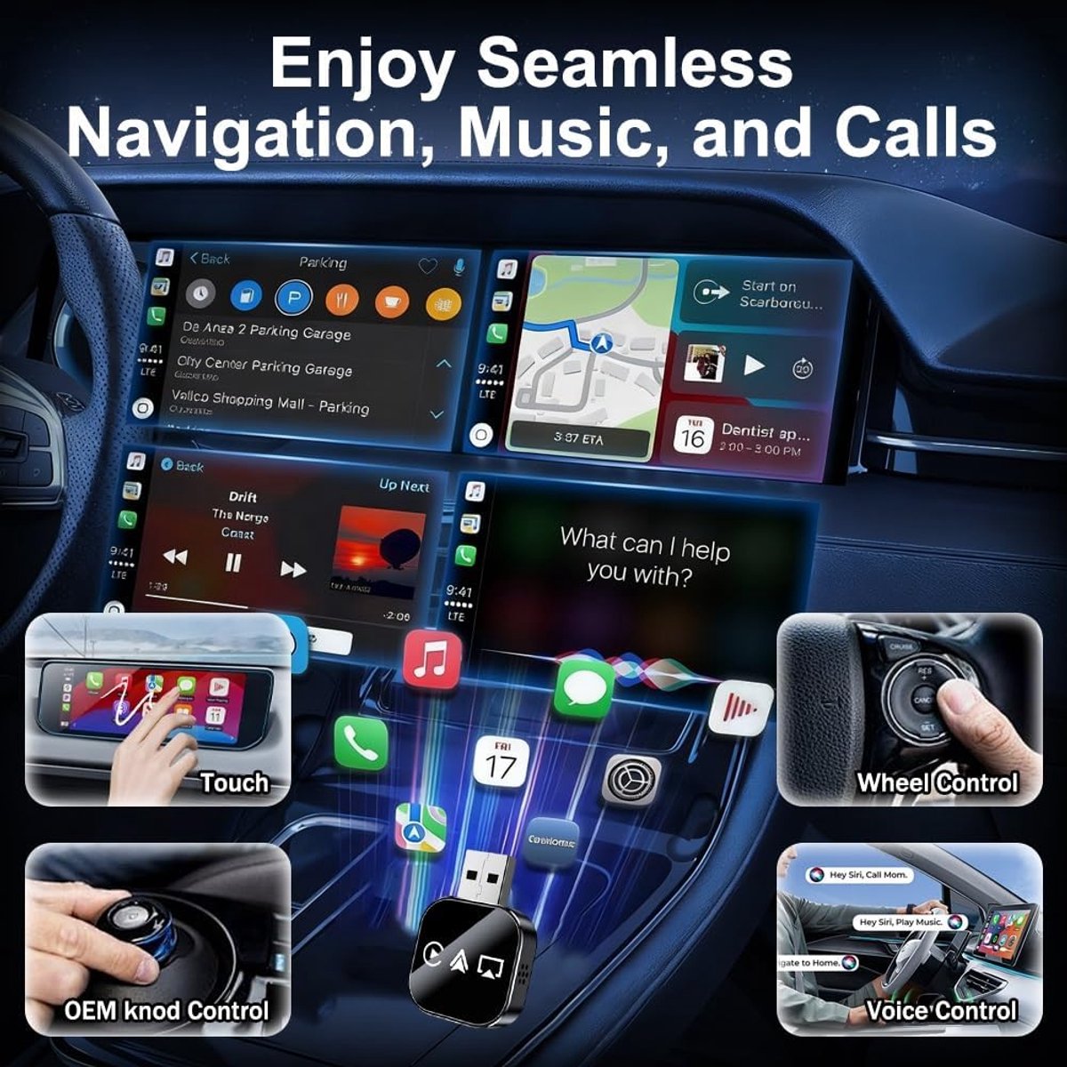 3-in-1 Wireless CarPlay Mirror Link Adapter (version 2026) compatible with iPhone/Apple/Android: automatic V1188-MS-313-0048