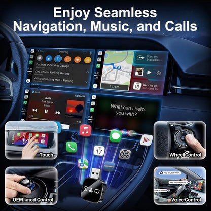 3-in-1 Wireless CarPlay Mirror Link Adapter (version 2026) compatible with iPhone/Apple/Android: automatic V1188-MS-313-0048