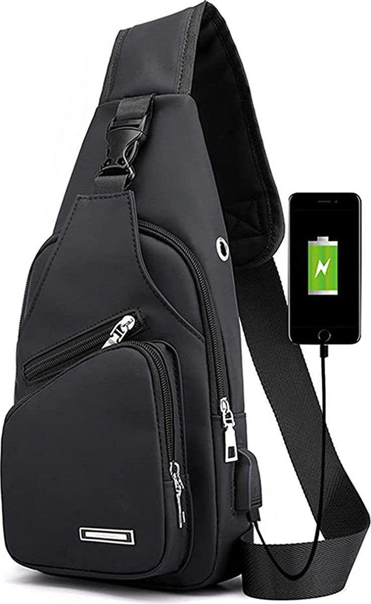 Fanny pack - Shoulder bag - With USB charging port - Men's - Chest bag - Anti-theft - Black V1188-MS-313-0049