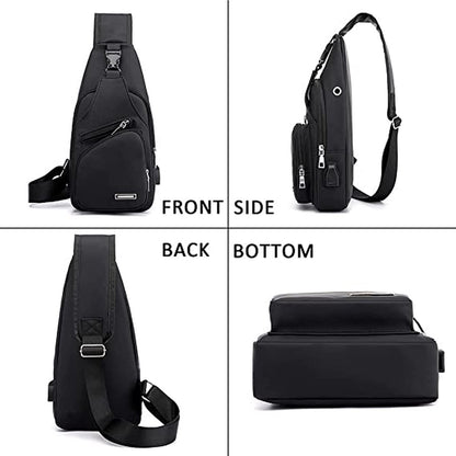 Fanny pack - Shoulder bag - With USB charging port - Men's - Chest bag - Anti-theft - Black V1188-MS-313-0049