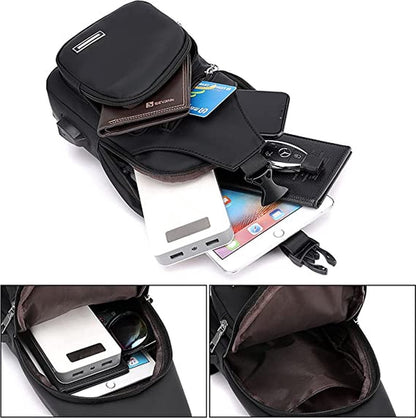 Fanny pack - Shoulder bag - With USB charging port - Men's - Chest bag - Anti-theft - Black V1188-MS-313-0049