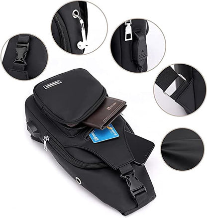 Fanny pack - Shoulder bag - With USB charging port - Men's - Chest bag - Anti-theft - Black V1188-MS-313-0049