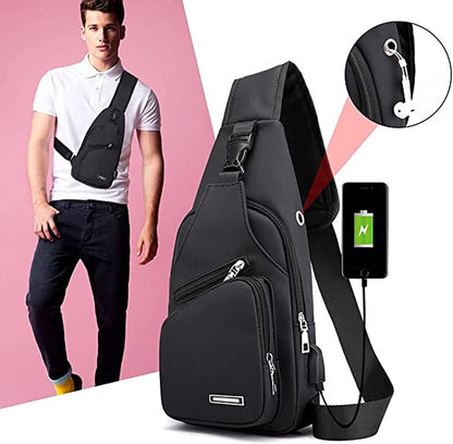 Fanny pack - Shoulder bag - With USB charging port - Men's - Chest bag - Anti-theft - Black V1188-MS-313-0049