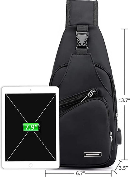 Fanny pack - Shoulder bag - With USB charging port - Men's - Chest bag - Anti-theft - Black V1188-MS-313-0049