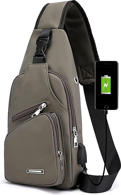 Fanny pack - Shoulder bag - With USB charging port - Men's - Chest bag - Anti-theft - Khaki V1188-MS-313-0051