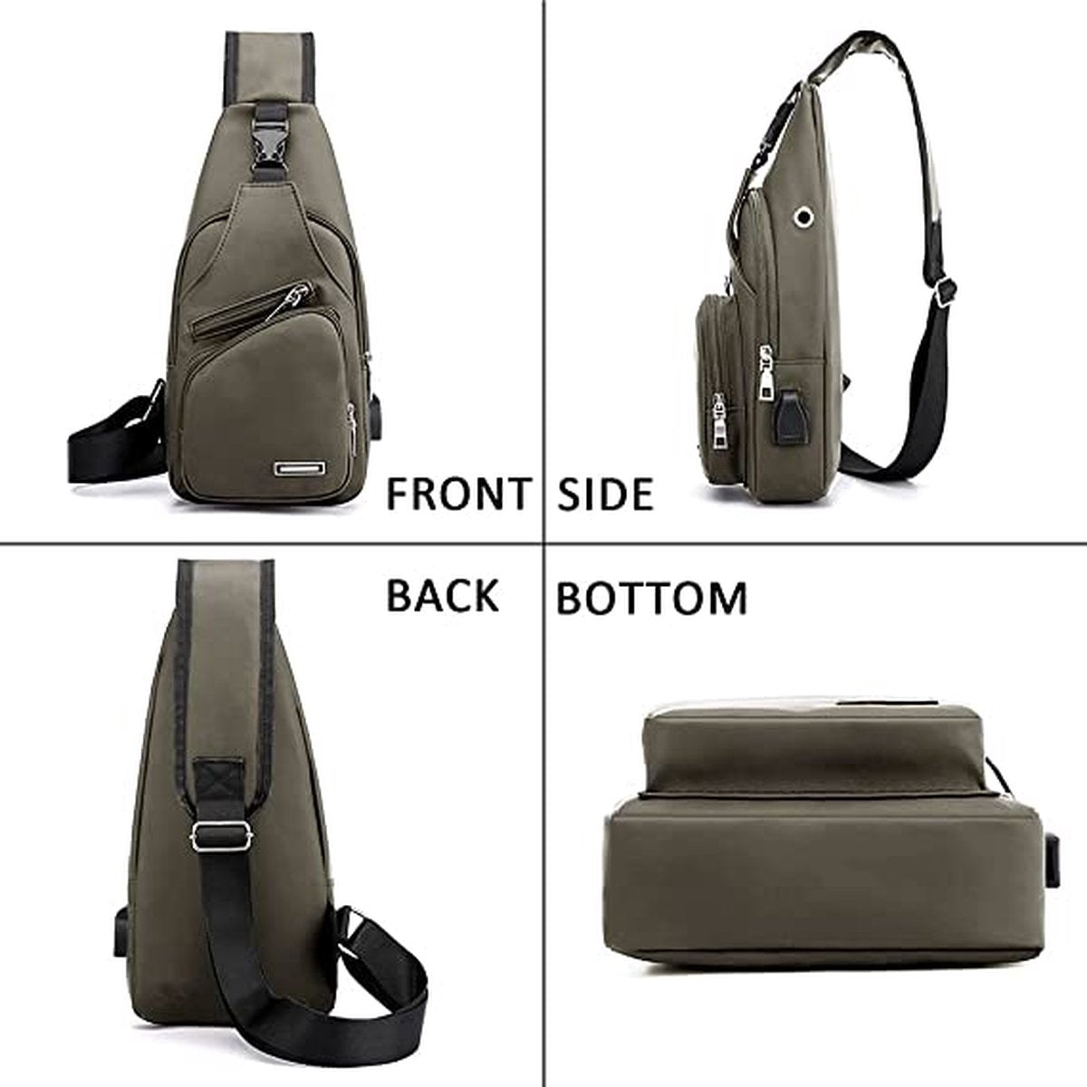 Fanny pack - Shoulder bag - With USB charging port - Men's - Chest bag - Anti-theft - Khaki V1188-MS-313-0051