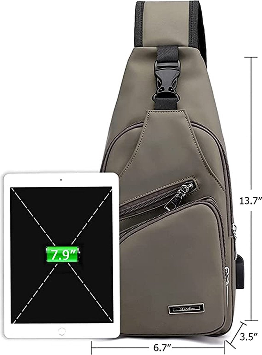Fanny pack - Shoulder bag - With USB charging port - Men's - Chest bag - Anti-theft - Khaki V1188-MS-313-0051
