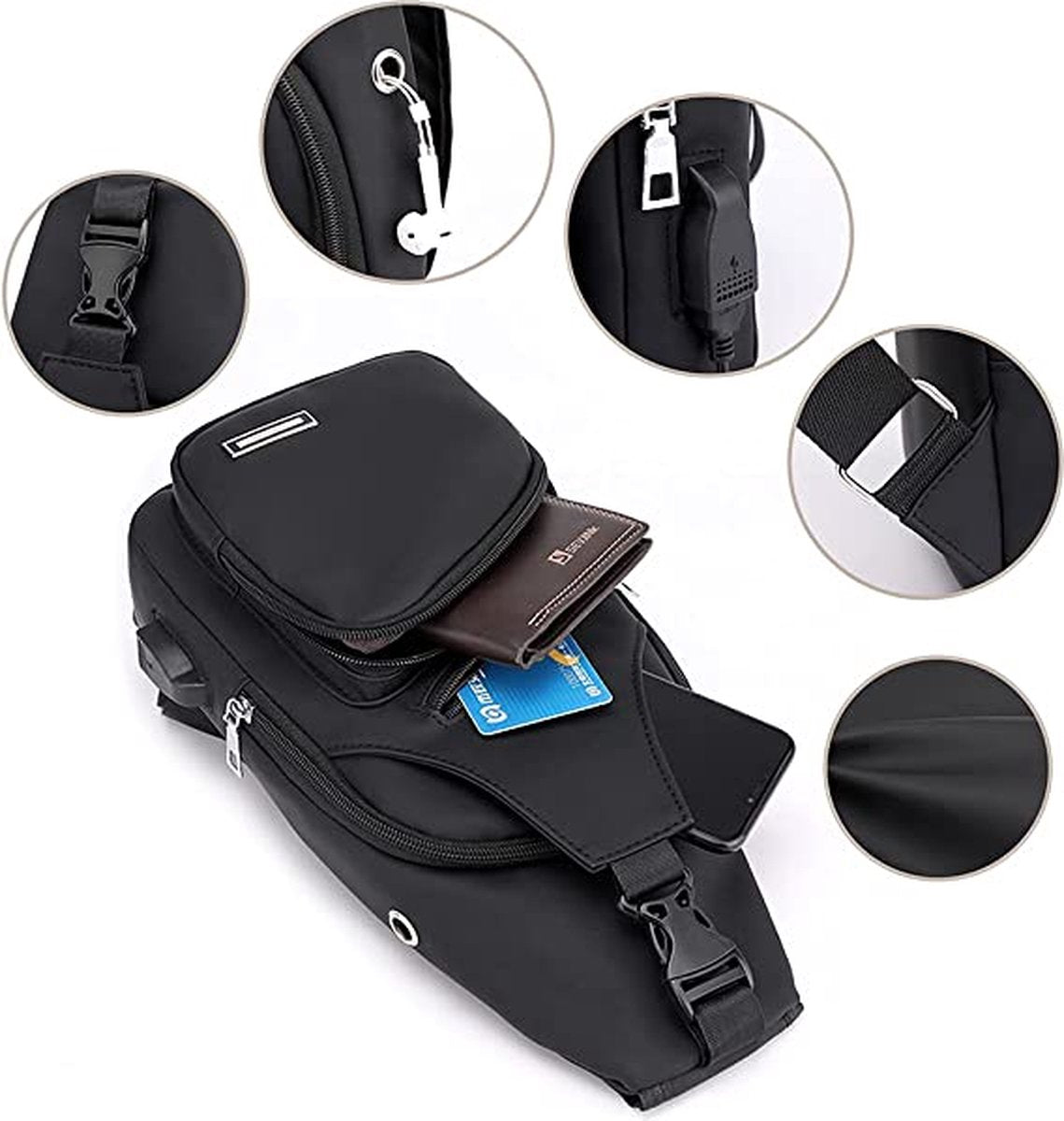 Fanny pack - Shoulder bag - With USB charging port - Men's - Chest bag - Anti-theft - Blue V1188-MS-313-0052