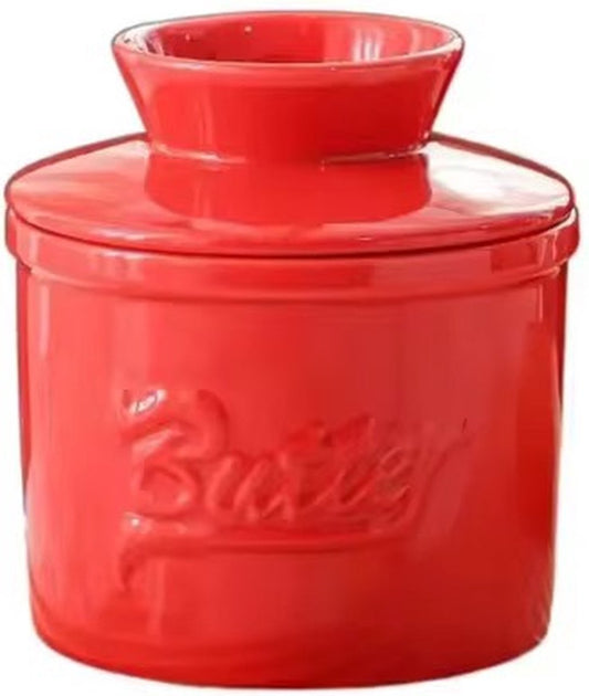Red Butter Dish - Butter Dish - Water-Cooled Butter Dish with Water Line - Ceramic Butter Dome for Spreading V1188-MS-313-0054