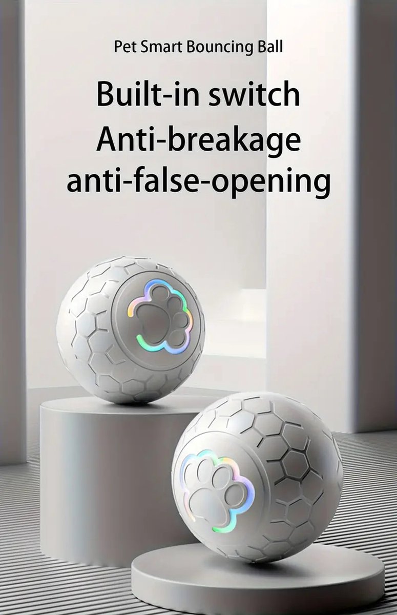 Interactive Dog Toy - Self-Rolling Dog Ball - Durable Automatic Dog Ball, Light Grey - 5.6 cm V1188-MS-313-0062