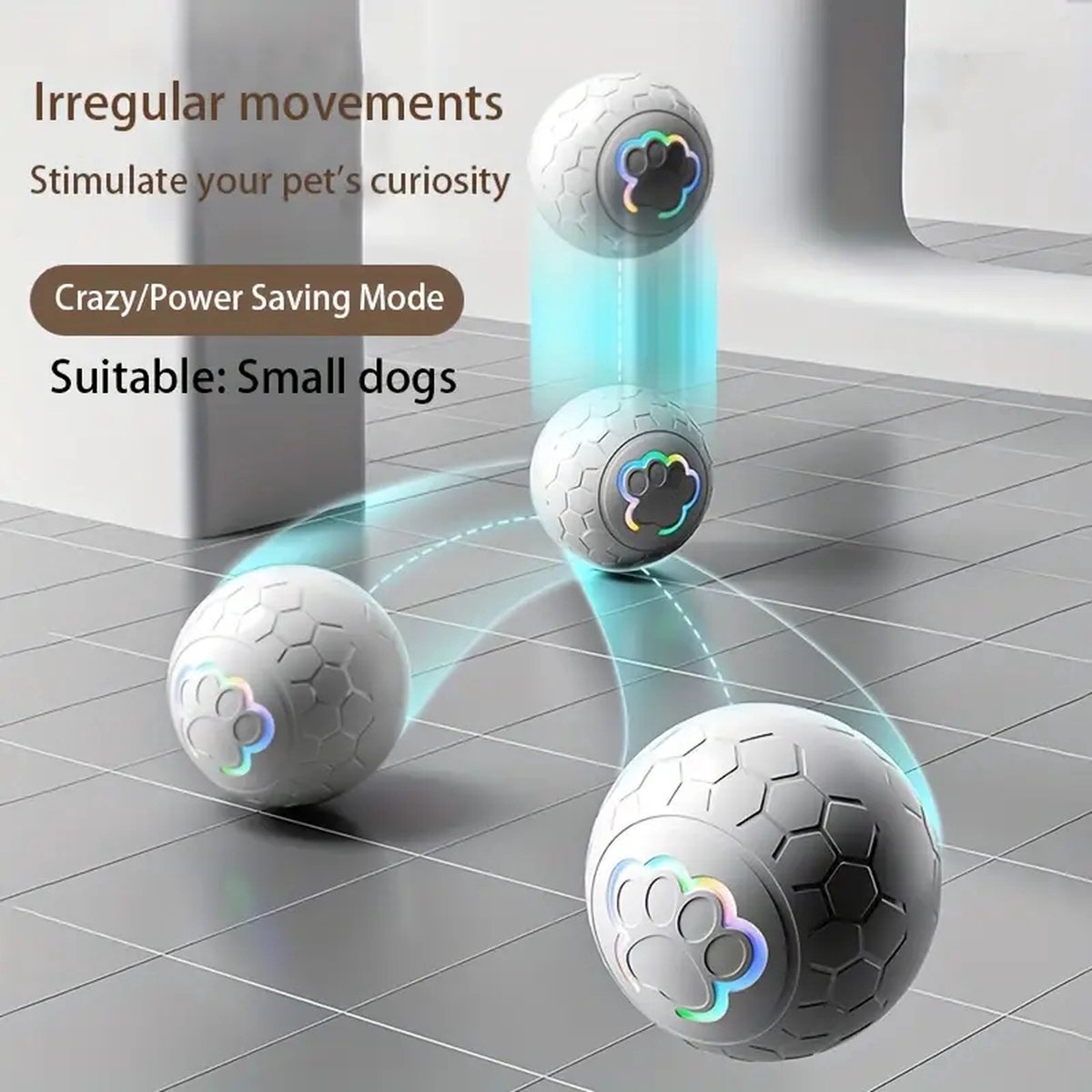 Interactive Dog Toy - Self-Rolling Dog Ball - Durable Automatic Dog Ball, Light Grey - 5.6 cm V1188-MS-313-0062