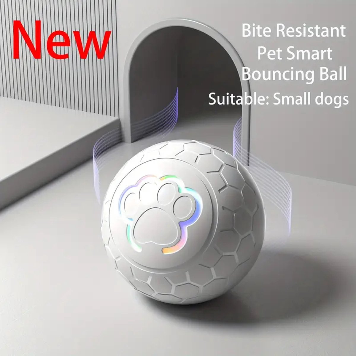 Interactive Dog Toy - Self-Rolling Dog Ball - Durable Automatic Dog Ball, Light Grey - 5.6 cm V1188-MS-313-0062