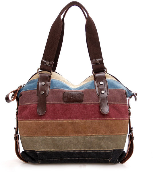 Bags, Handbags, Canvas Bags for Women, Women's Bags, Multicolored Striped Shoulder Bags, Large School Bags, V1188-MS-313-0072
