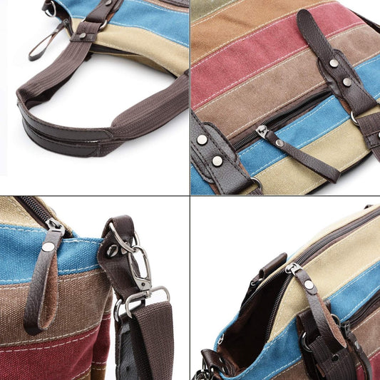 Bags, Handbags, Canvas Bags for Women, Women's Bags, Multicolored Striped Shoulder Bags, Large School Bags, V1188-MS-313-0072