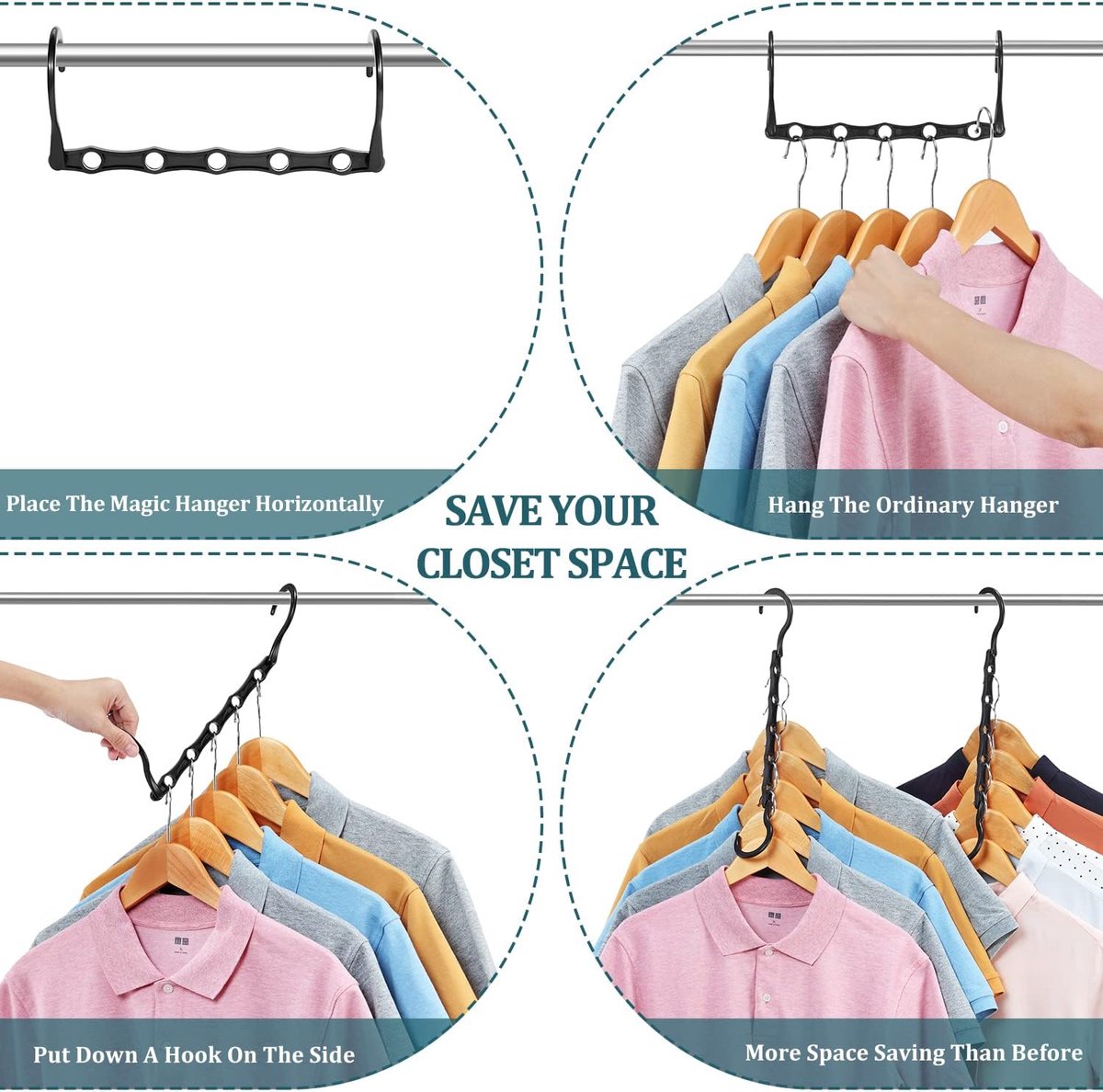 Magic Pendants 6-Piece Set - Space-Saving Hangers - Space-Saving Pendant Organizer for Closet - Multi-Pendant V1188-MS-313-0085