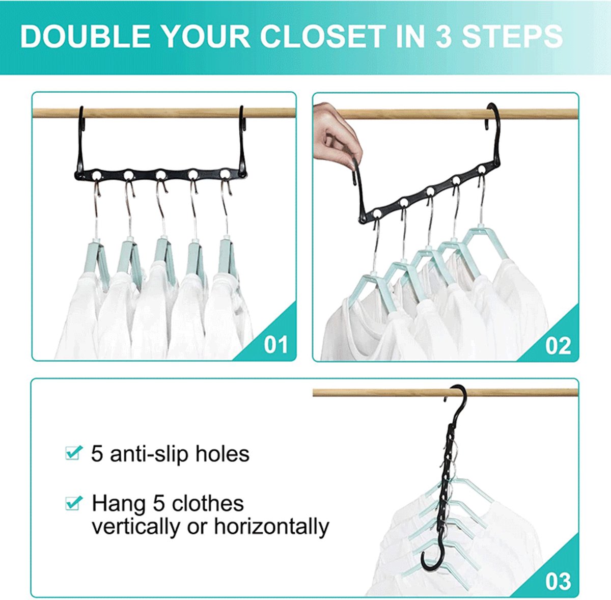 Magic Pendants 6-Piece Set - Space-Saving Hangers - Space-Saving Pendant Organizer for Closet - Multi-Pendant V1188-MS-313-0085