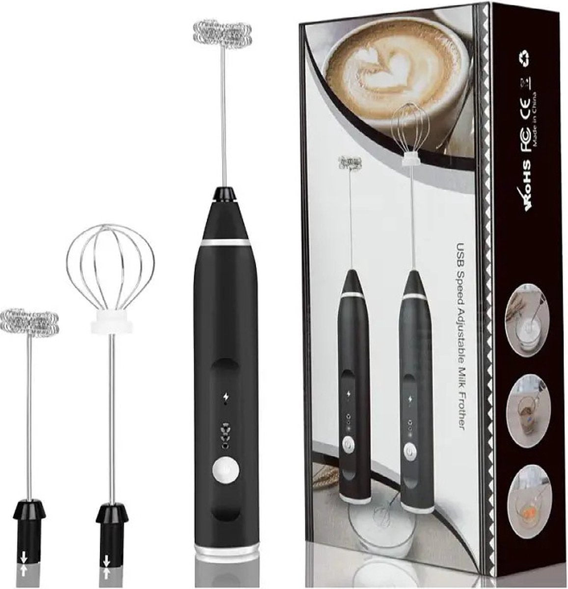 2-in-1 Electric Coffee Frother, USB Rechargeable, Egg Beater, Keep Mixer, Black V1188-MS-313-0086