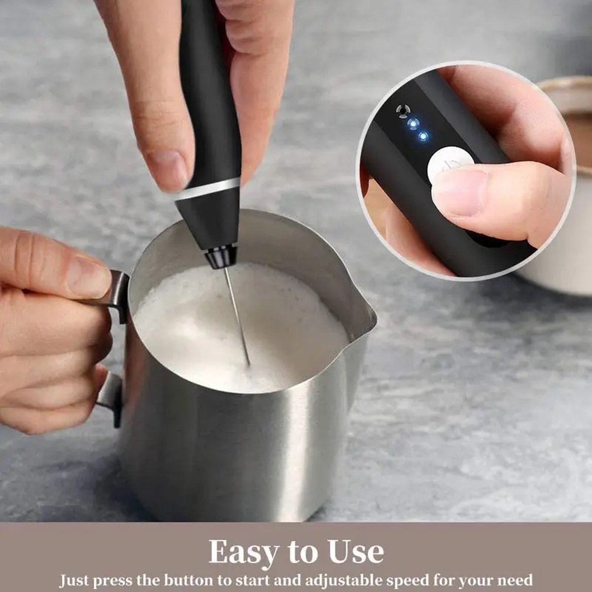 2-in-1 Electric Coffee Frother, USB Rechargeable, Egg Beater, Keep Mixer, Black V1188-MS-313-0086