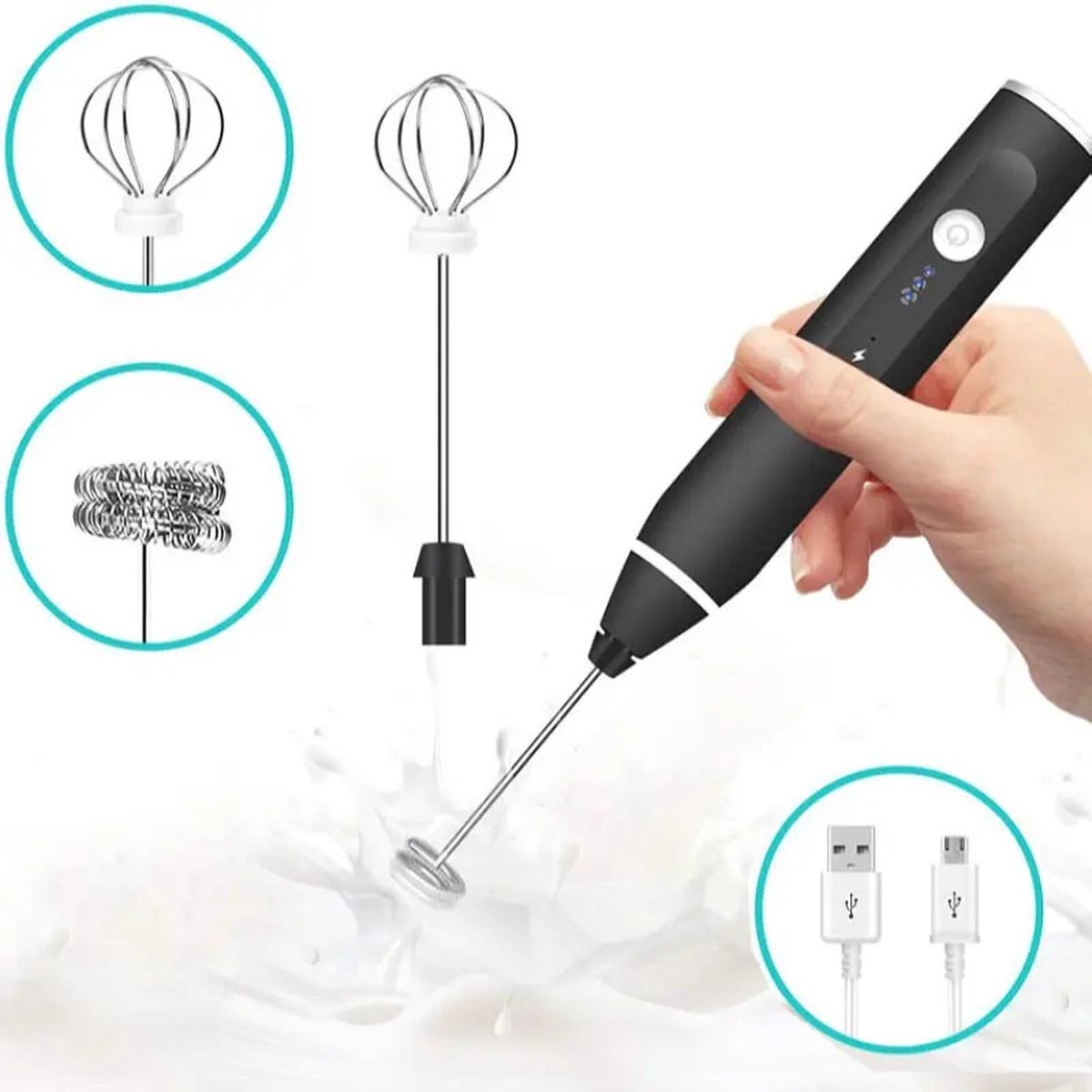 2-in-1 Electric Coffee Frother, USB Rechargeable, Egg Beater, Keep Mixer, Black V1188-MS-313-0086