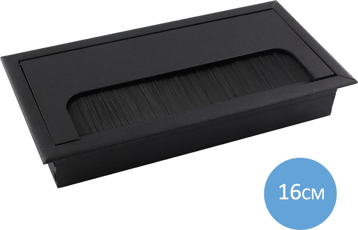 Noble Cable Grommet - Black Aluminum - Rectangle - Desk Cable Tray - Cable Hole with Brush Closure - Cable V1188-MS-313-0087