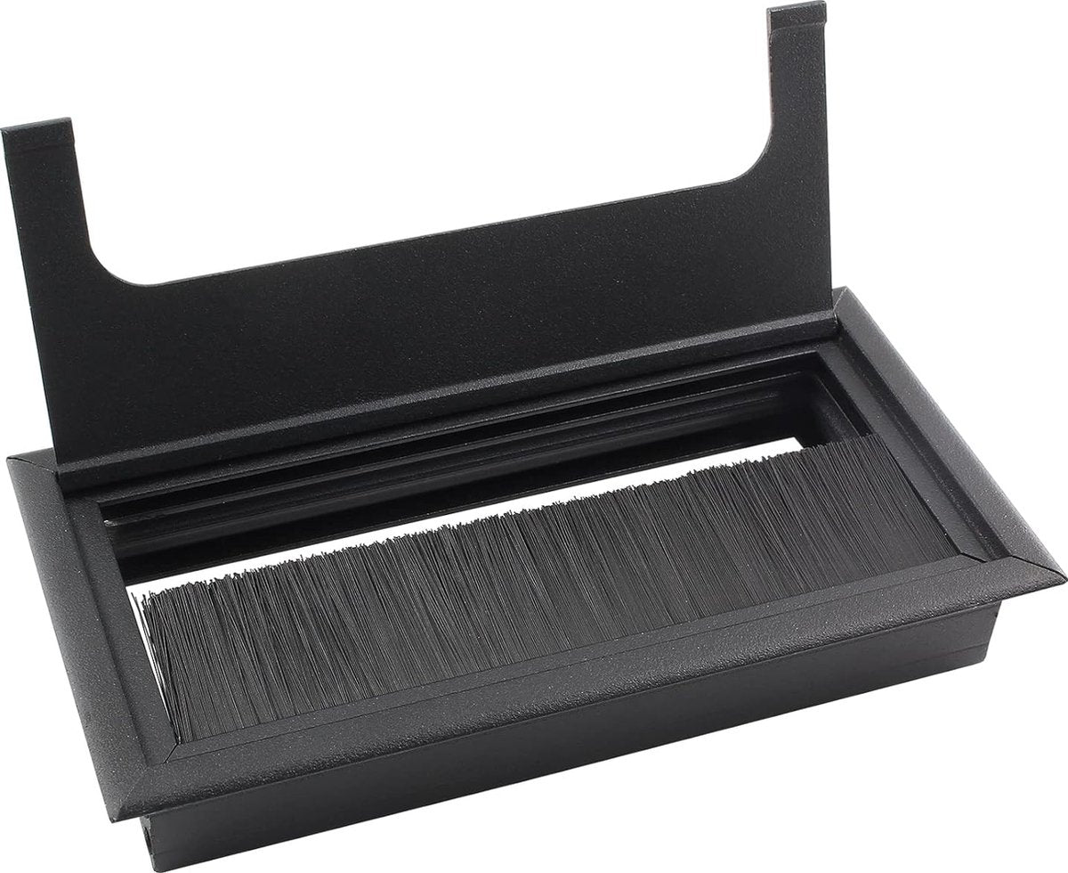 Noble Cable Grommet - Black Aluminum - Rectangle - Desk Cable Tray - Cable Hole with Brush Closure - Cable V1188-MS-313-0087