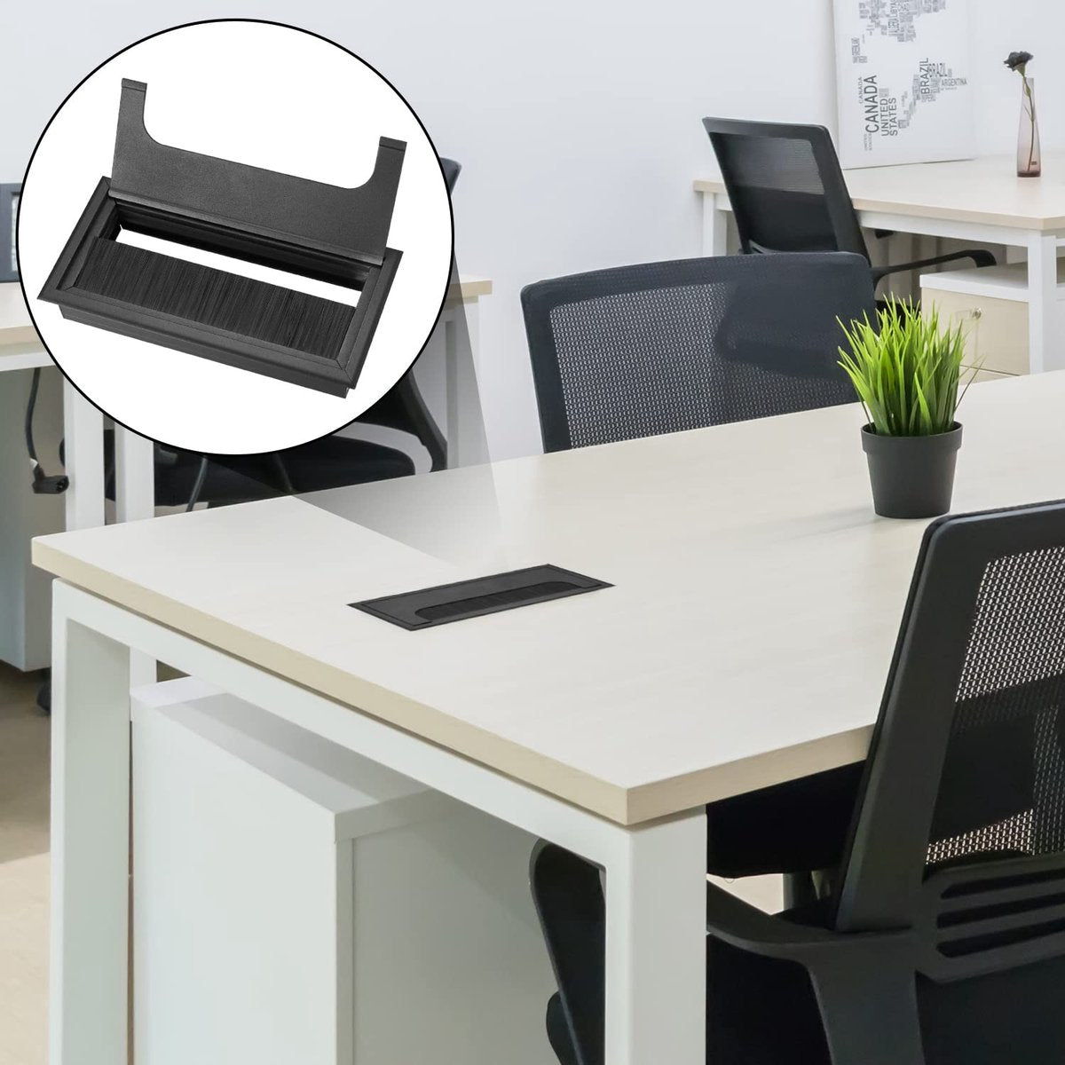 Noble Cable Grommet - Black Aluminum - Rectangle - Desk Cable Tray - Cable Hole with Brush Closure - Cable V1188-MS-313-0087