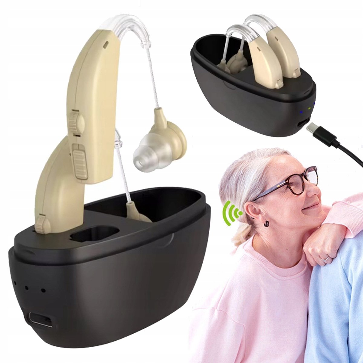 Digital hearing aid - Behind-the-ear sound collector - Rechargeable - Sound amplification - Intelligent noise V1188-MS-313-0090