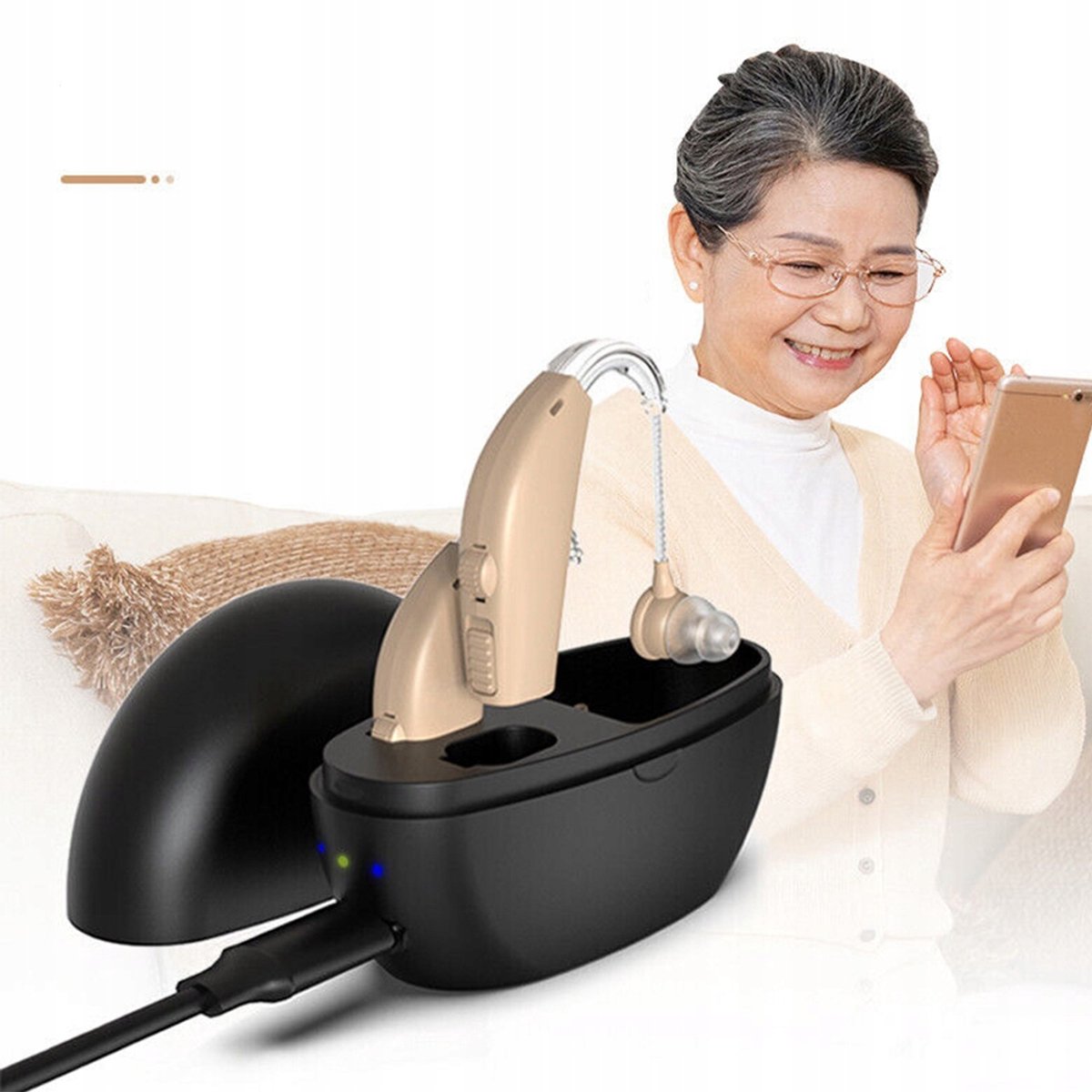 Digital hearing aid - Behind-the-ear sound collector - Rechargeable - Sound amplification - Intelligent noise V1188-MS-313-0090