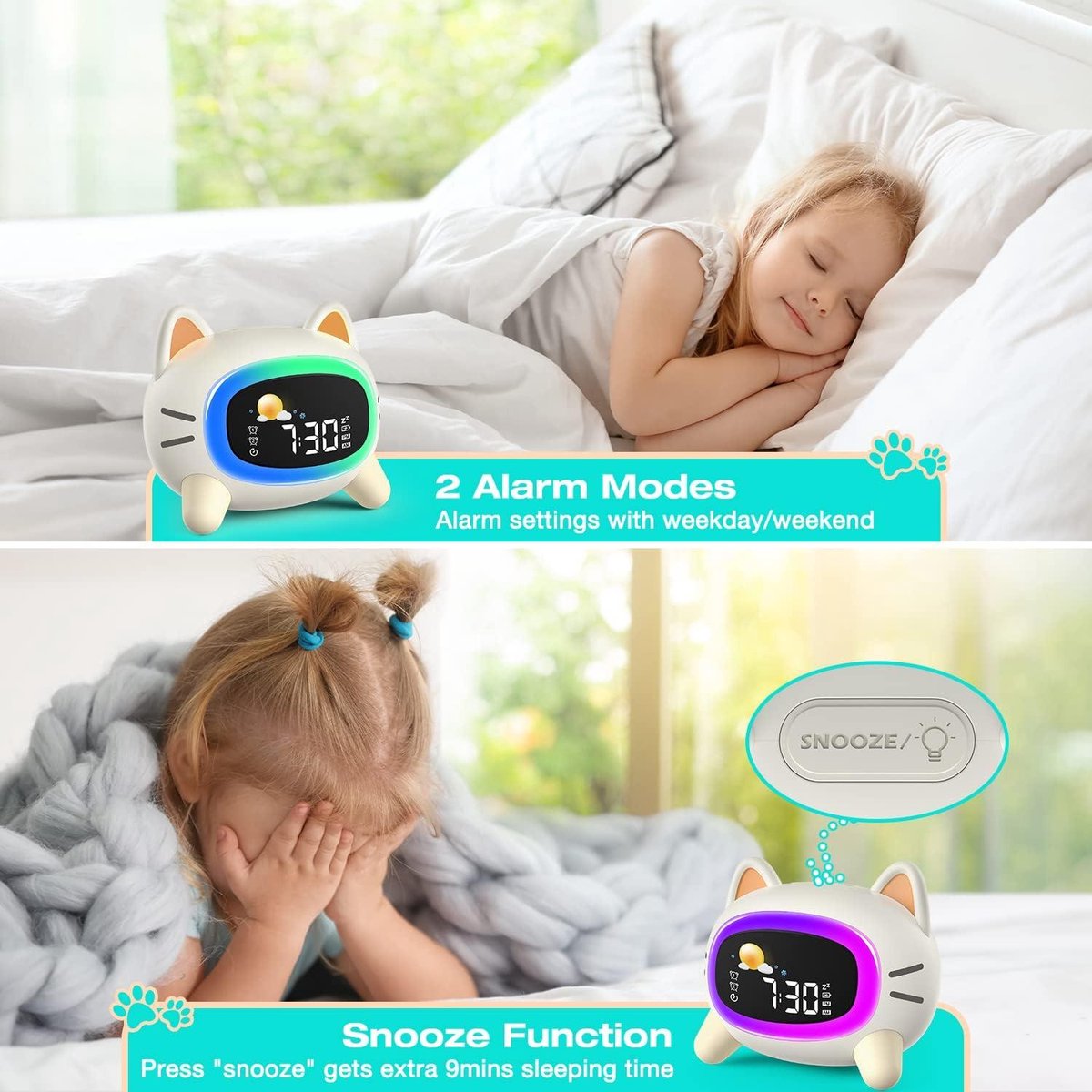 Sleep Trainer Alarm Clock Moon Sun Sound Machine Night Light Digital Battery Powered - Sleep Trainer for V1188-MS-313-0092